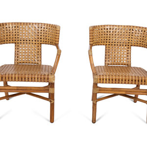 Appraisal: Four McGuire Bamboo Rattan and Laced Rawhide Armchairs TH CENTURY