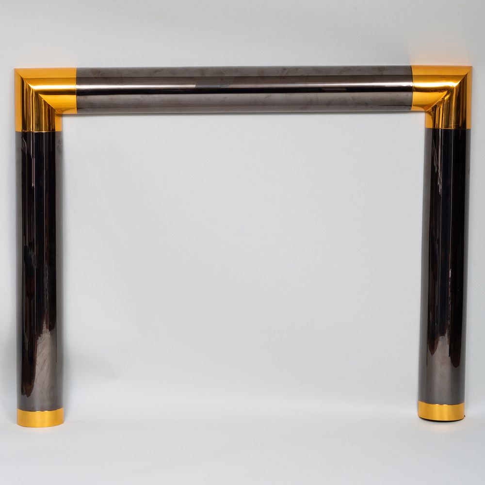 Appraisal: Karl Springer Polished Gunmetal and Brass Fire Mantel in x