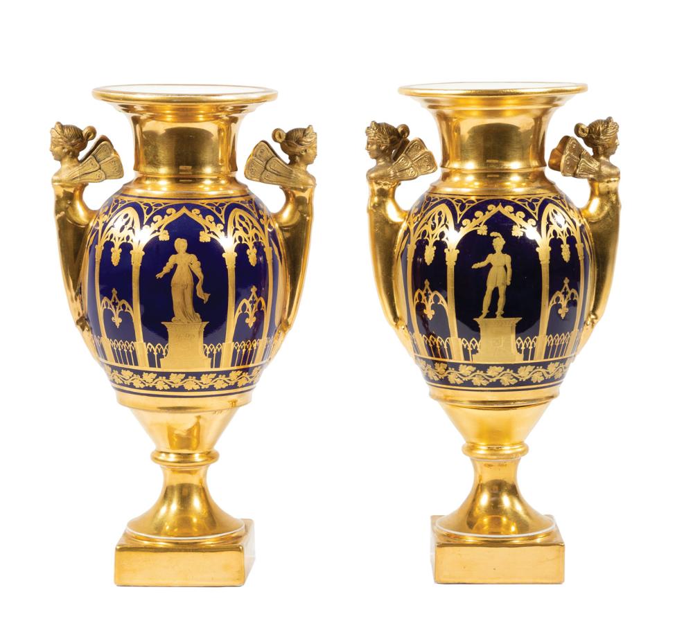 Appraisal: Pair of Paris Bleu-de-Roi and Gilt Porcelain Vases c marked