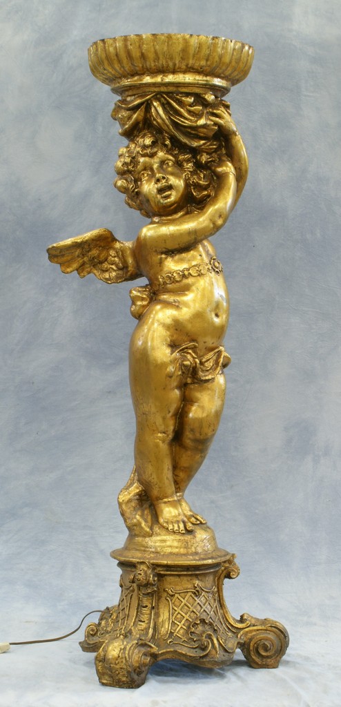 Appraisal: Gilt fiberglass winged cherub lamp base late th c h