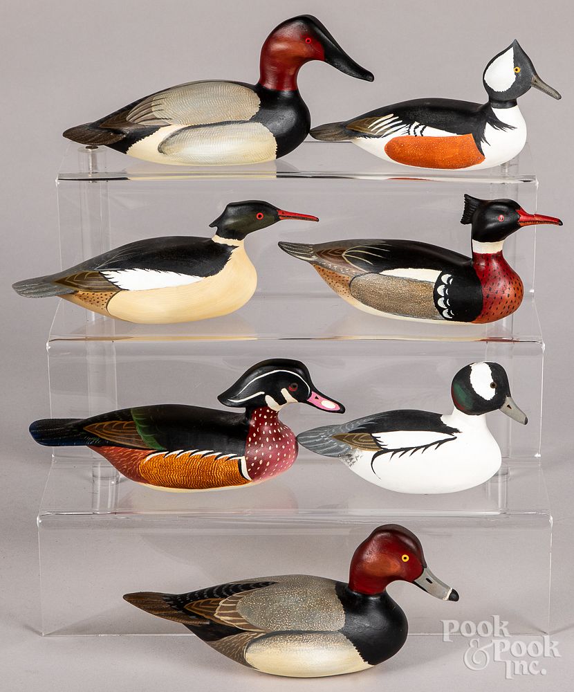 Appraisal: Seven Reineri carved and painted duck decoys Seven Reineri carved