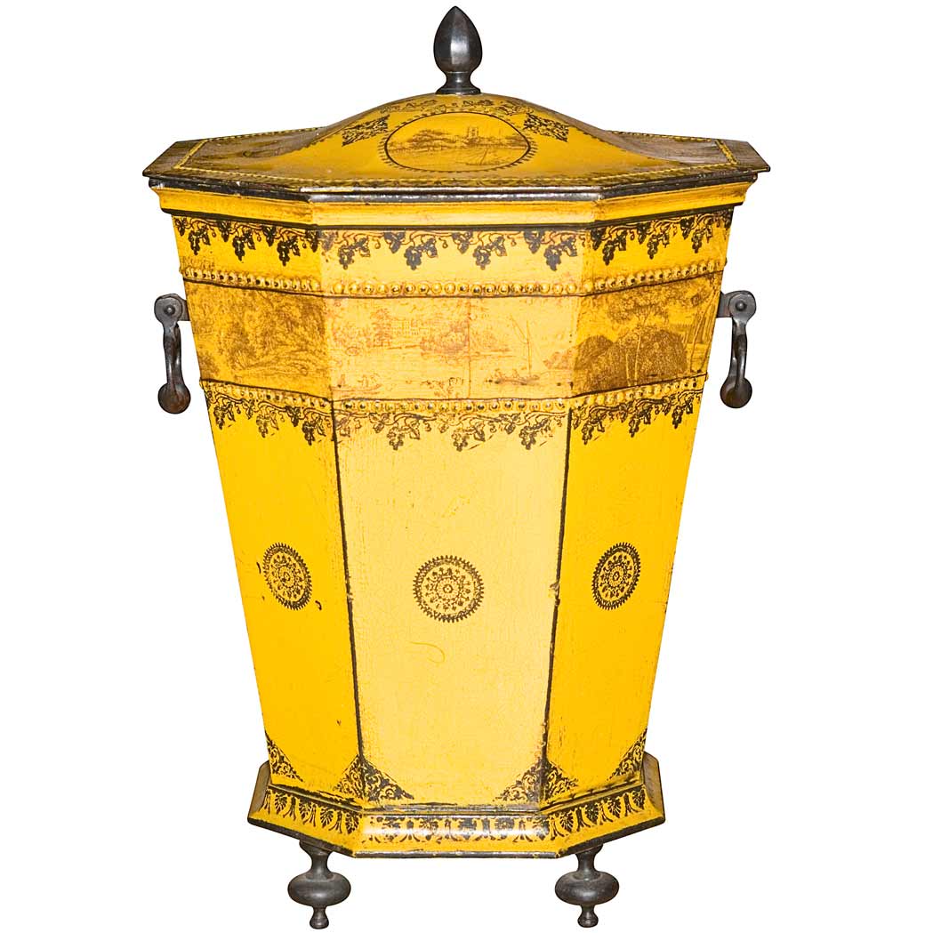 Appraisal: Victorian Tole Painted Coal Bin th Century Of tapering octagonal