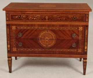 Appraisal: ITALIAN FINE MARQUETRY INLAID MAHOGANY AND ROSEWOOD COMMODE ITALIAN FINE