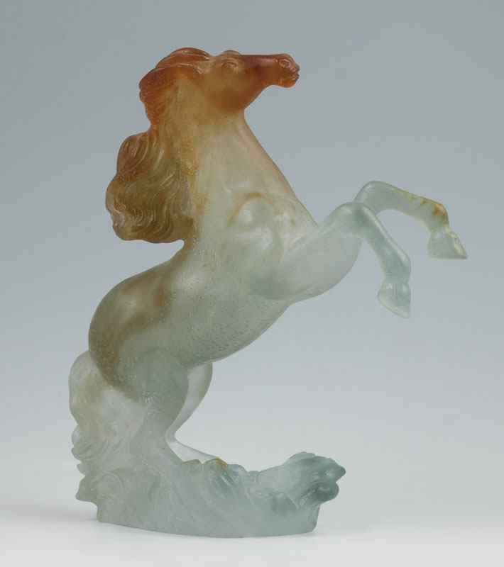 Appraisal: DAUM PATE DE VERRE ART HORSE Amber and blue grey