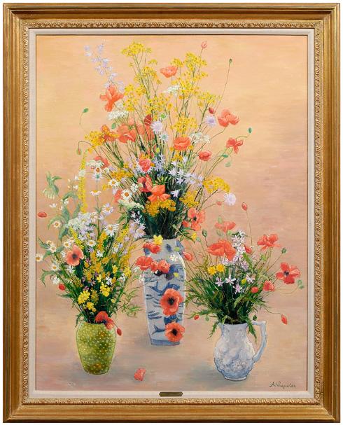 Appraisal: Andre Vignoles painting French born titled verso quot Bouquets aux