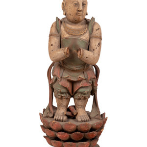 Appraisal: A Chinese Carved Wood Standing Figure with Polychrome Decoration Height