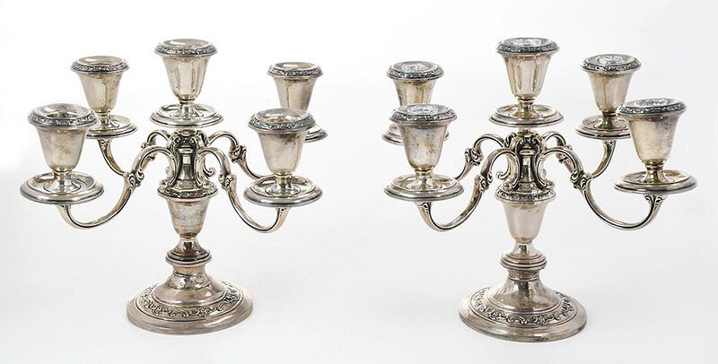 Appraisal: Pair Gorham Weighted Sterling Candelabra American th century four arm