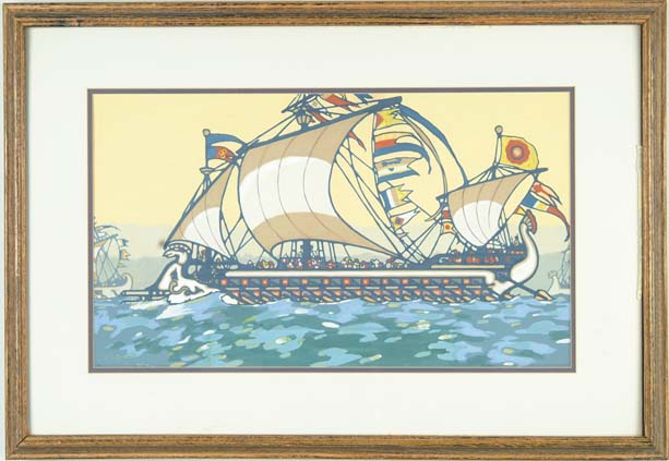 Appraisal: HARRY LOUD BRIDWELL American - ROMAN GALLEY Gouache illustration of