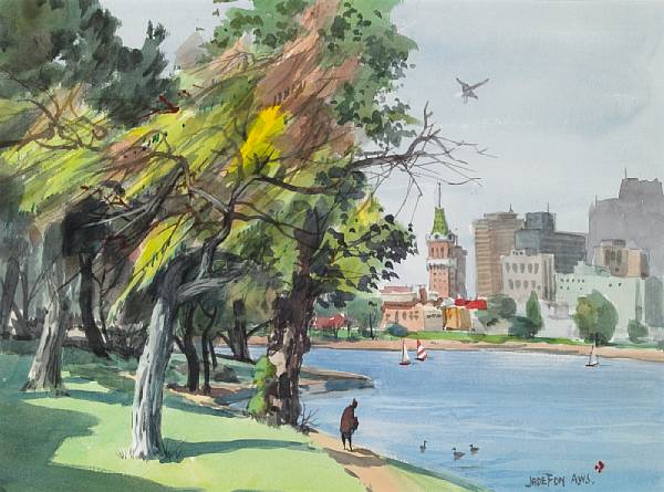 Appraisal: Jade Fon American - Lake Merritt signed and inscribed 'Jade