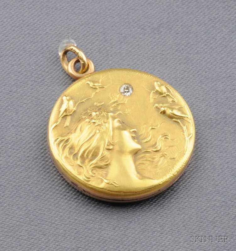 Appraisal: Art Nouveau kt Gold Locket depicting a lady with flowing