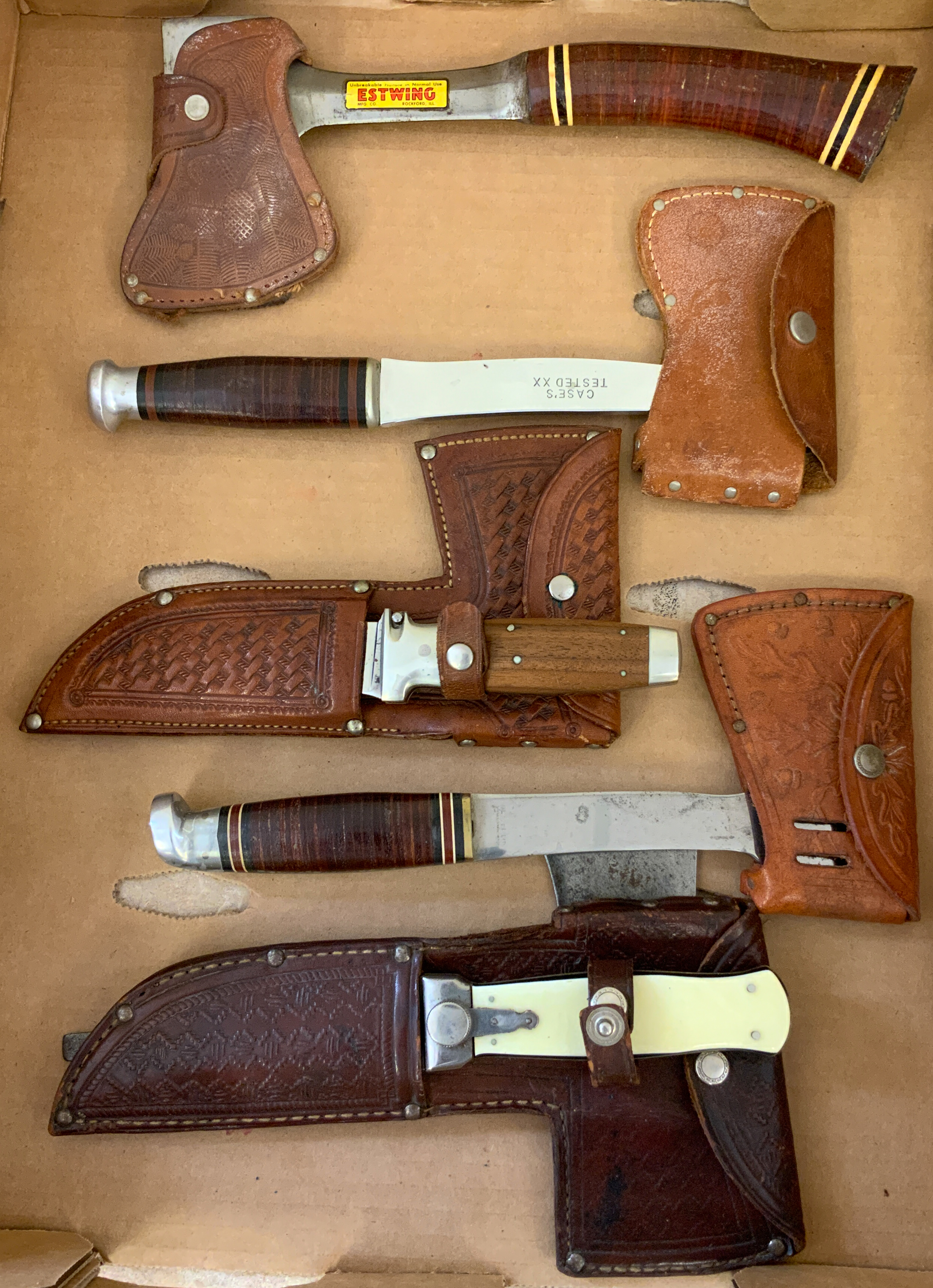 Appraisal: HATCHETS KNIFE SETS AND MILITARY KNIVES Estwing Case Western Keenwel