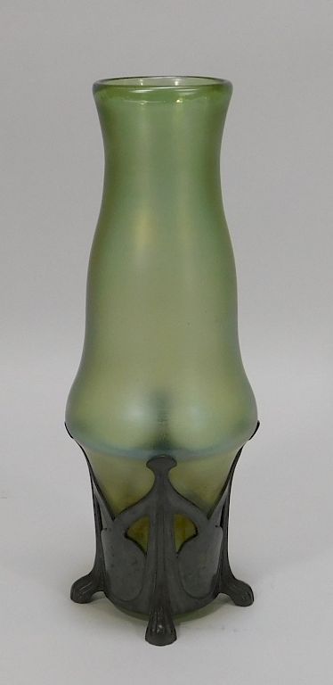 Appraisal: Green Iridescent Bohemian Art Glass Vase Green Iridescent Bohemian Art