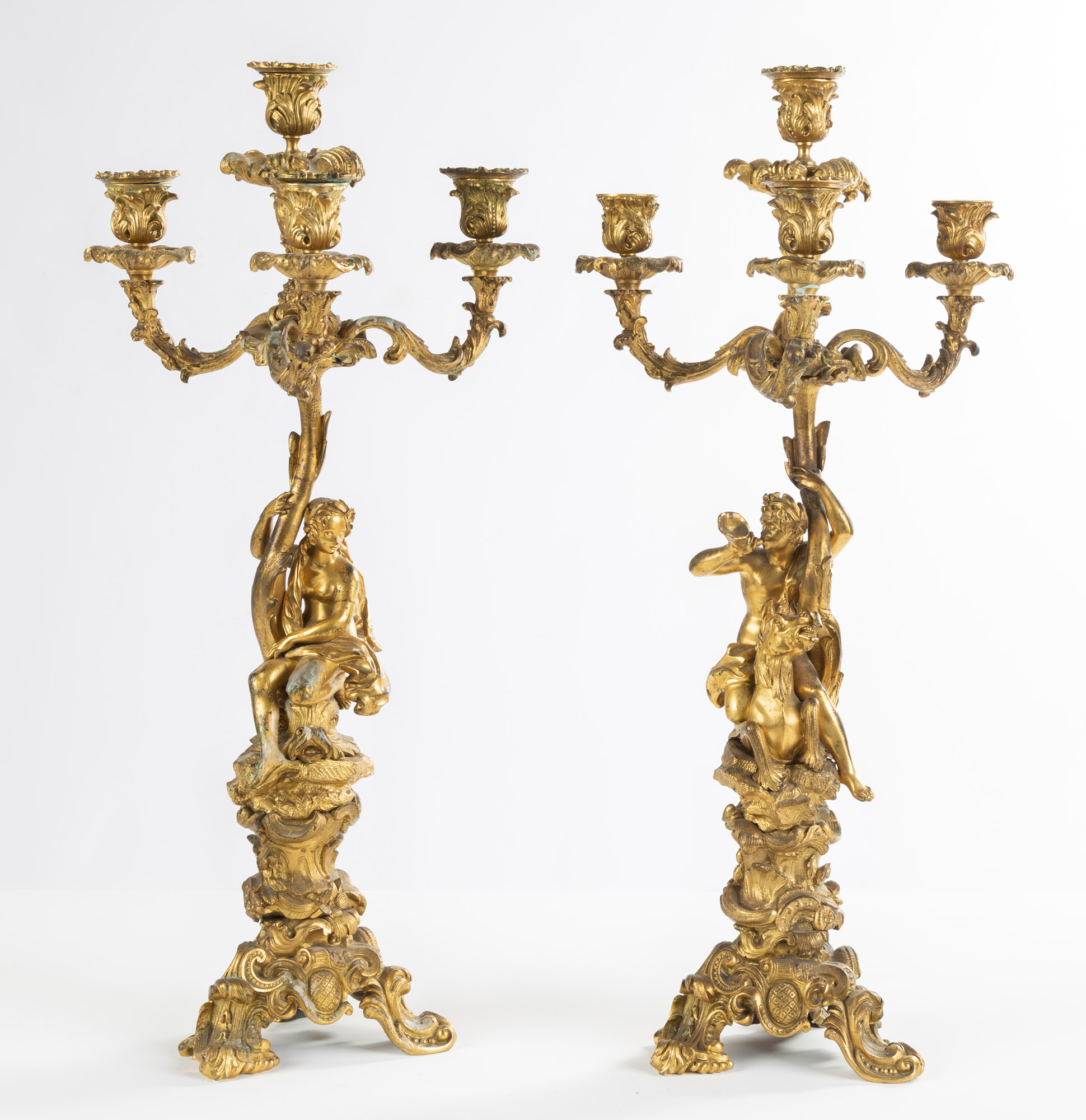 Appraisal: TH CENTURY FRENCH GILT BRONZE FIGURAL CANDELABRAS Candelabra