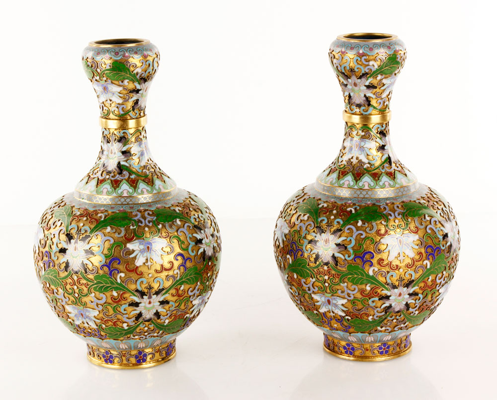 Appraisal: - Pr Chinese Cloisonn Vases Pair of cloisonn vases China