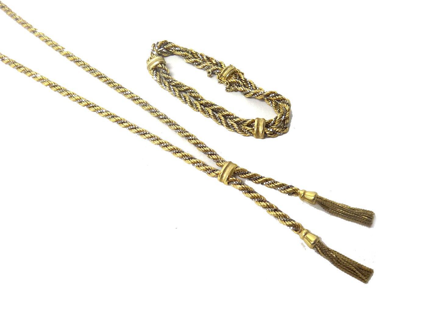 Appraisal: A ct two colour gold ropetwist link necklace the front