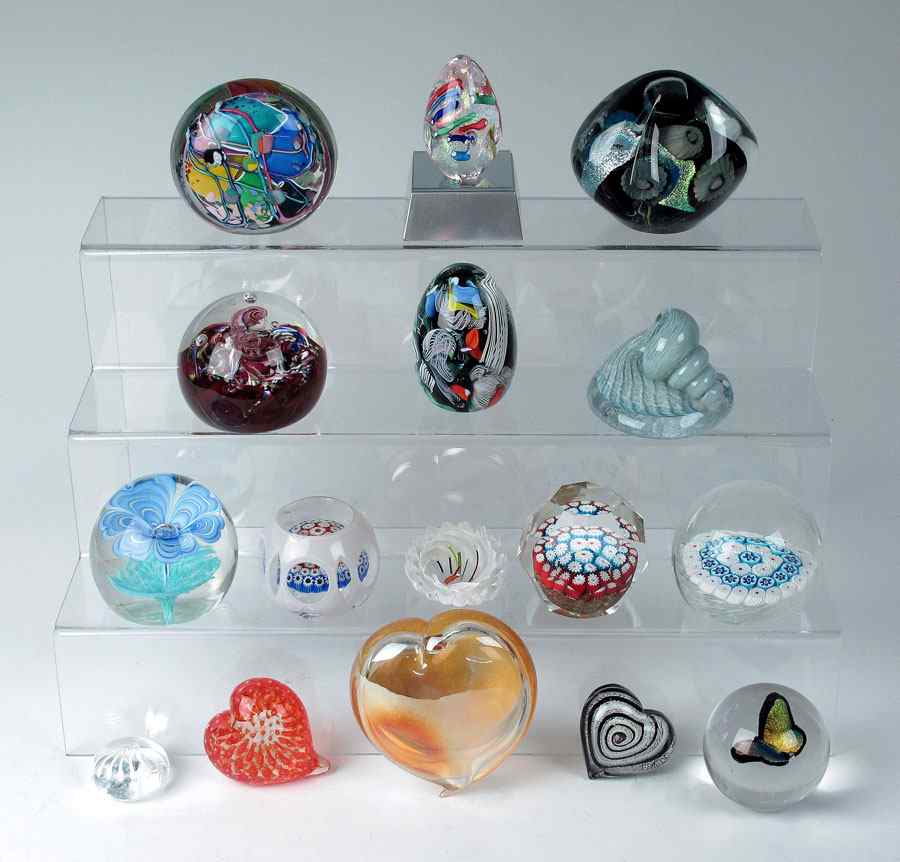 Appraisal: LARGE COLLECTION OF ART GLASS PAPERWEIGHTS To include Eickholt etched