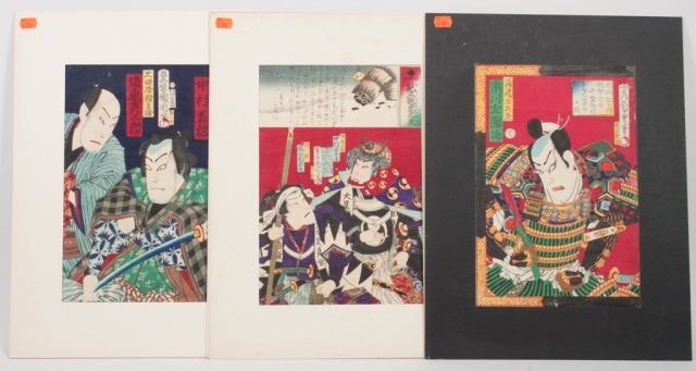 Appraisal: Three Japanese color woodcuts of samurai as played in popular