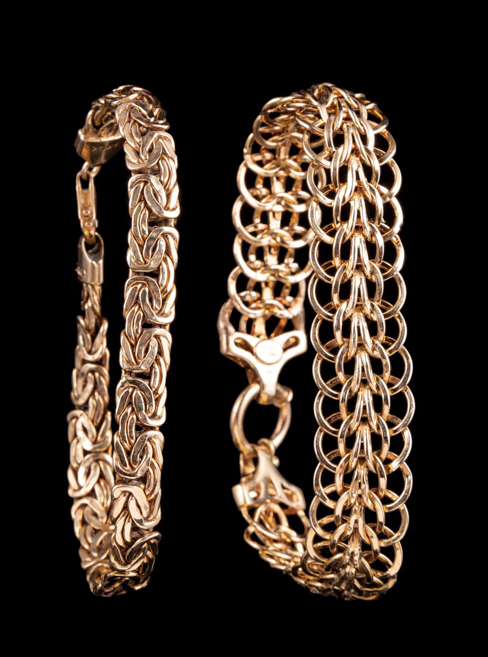 Appraisal: Two kt Yellow Gold Flexible Bracelets one Italian one Turkish