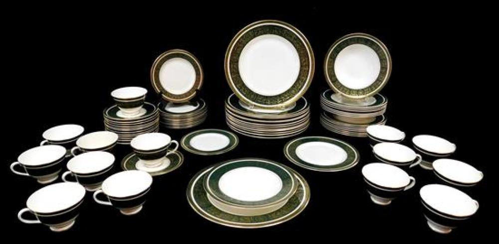 Appraisal: CHINA Royal Doulton Varborough pattern dinnerware sixty-eight pieces green band