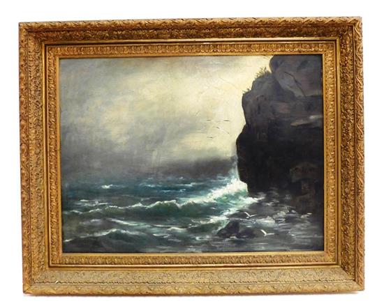 Appraisal: th C oil on panel stormy seascape depicting rolling waves