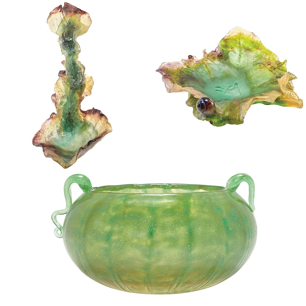 Appraisal: Daum Pate-de-Cristal Punch Service Modern Comprising a punch bowl stand