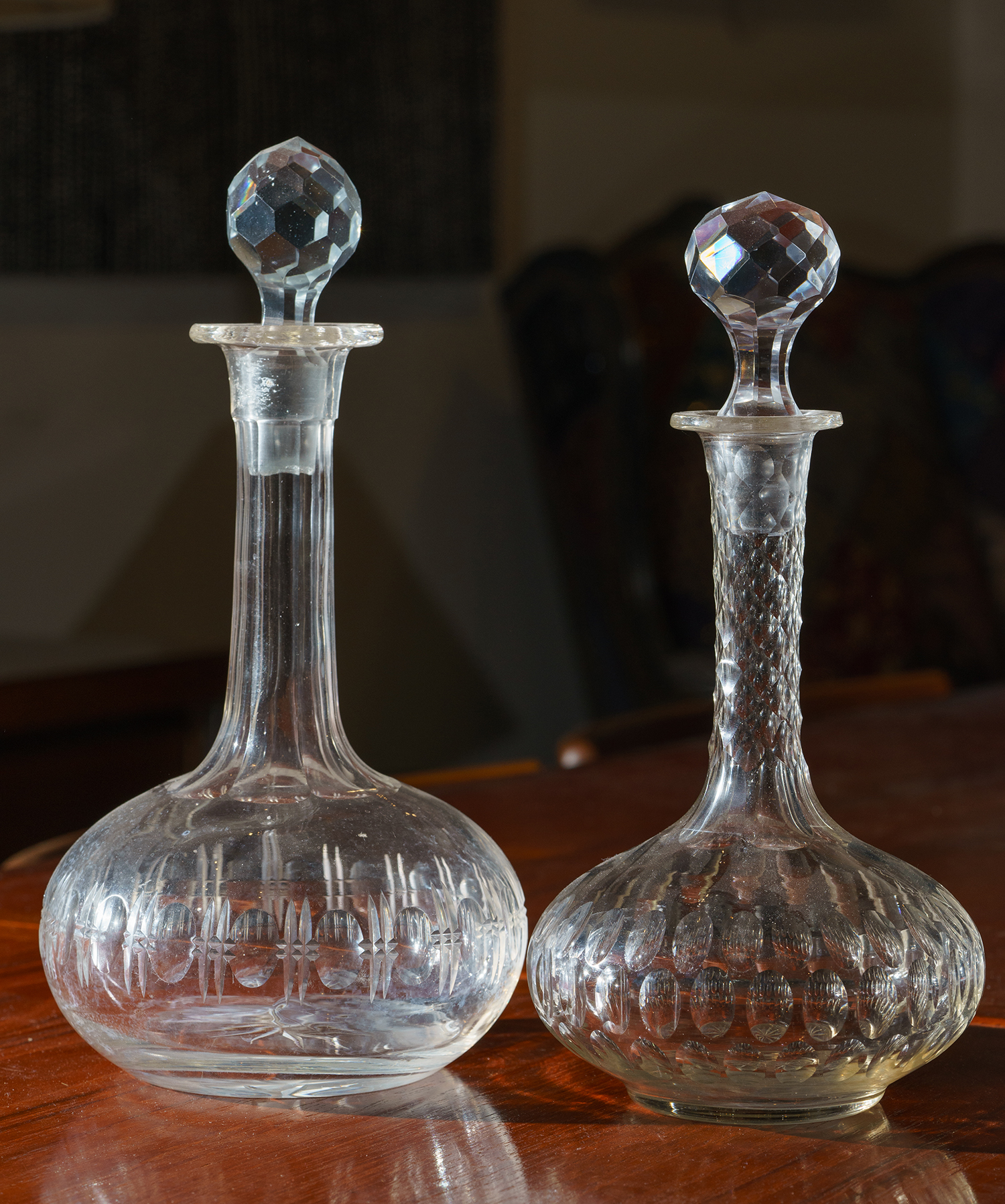 Appraisal: TWO EARLY th CENTURY DECANTERS Cut glass decanter one h