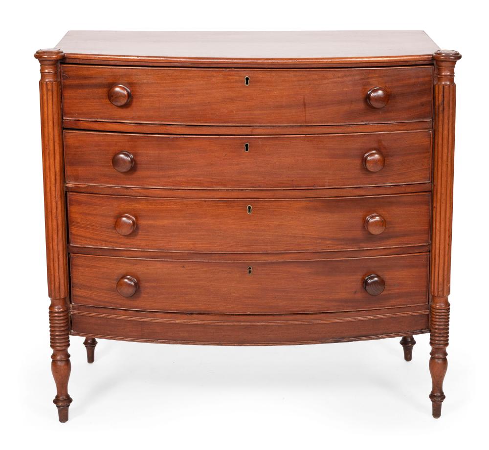 Appraisal: SHERATON BOWFRONT CHEST MID- TH CENTURY HEIGHT WIDTH DEPTH SHERATON