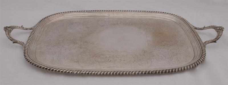 Appraisal: GEORGE IV ENGRAVED SILVER TWO-HANDLED TRAY Maker's mark WB London