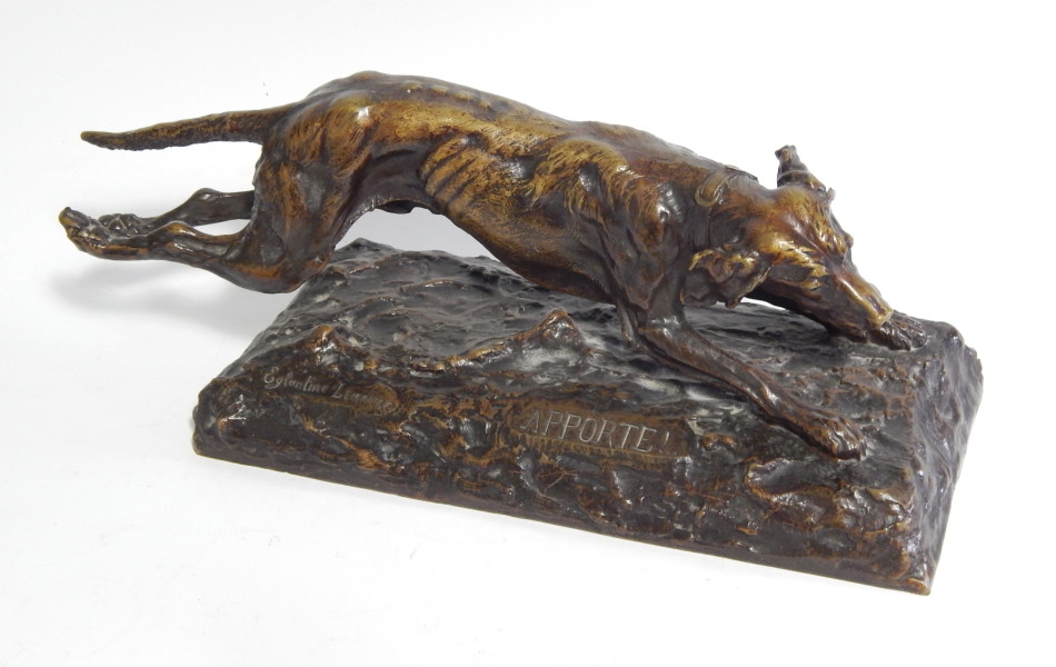 Appraisal: After Egletine Lematre Apporte bronze model of a setter running