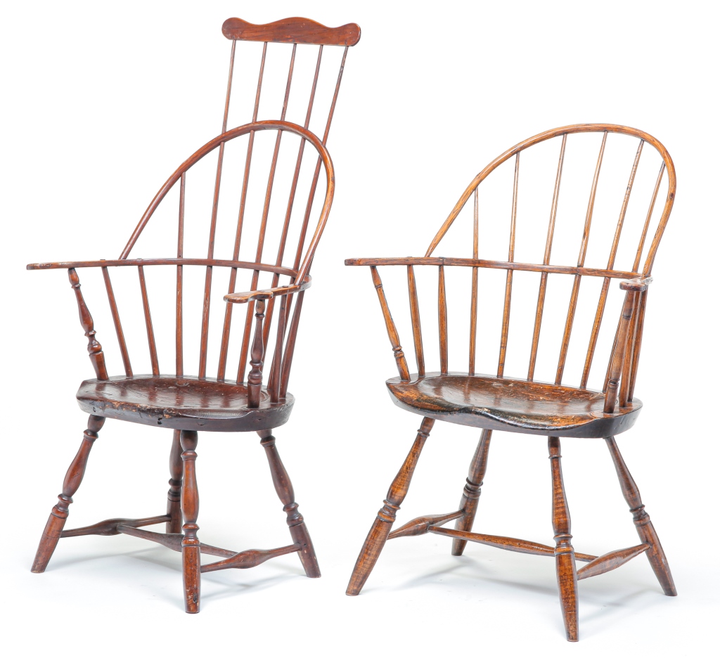 Appraisal: TWO AMERICAN SACK BACK WINDSOR ARMCHAIRS Ca mixed woods Spindle