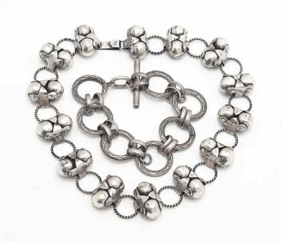 Appraisal: A Mexican Silver Necklace having linked sections with bispherical accents