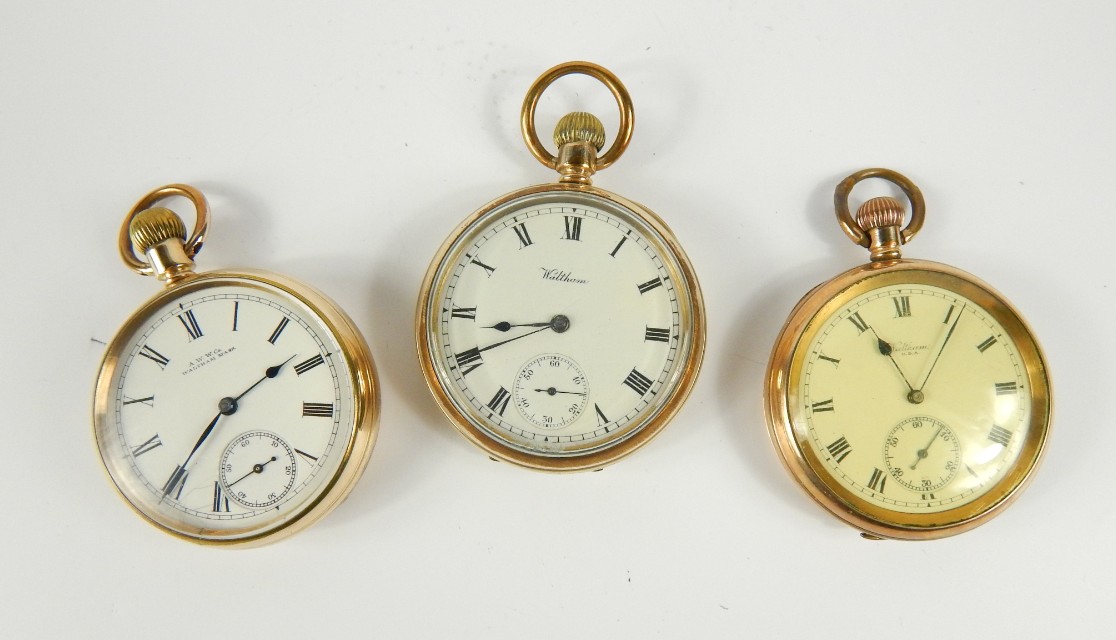 Appraisal: Three Waltham gold plated gentleman's open faced pocket watches keyless