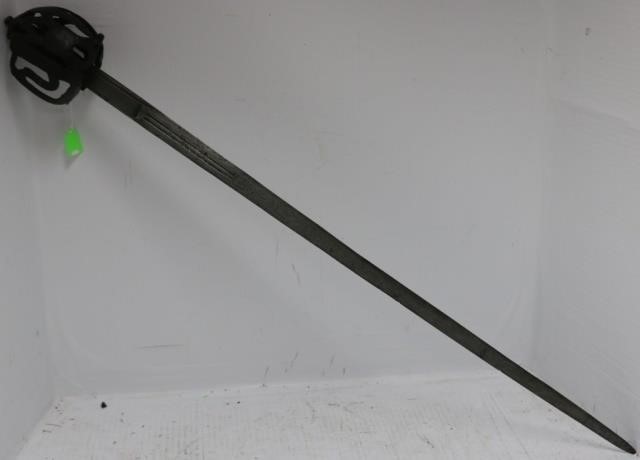 Appraisal: CIRCA SCOTTISH BASKET HILTED BROADSWORD REPLACED GRIP DOUBLE FULLERED BLADE