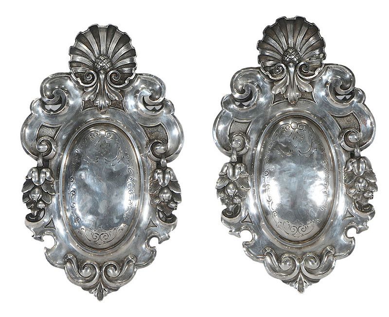 Appraisal: Pair Silver Plated Medallion Wall Plaques Continental th century oval