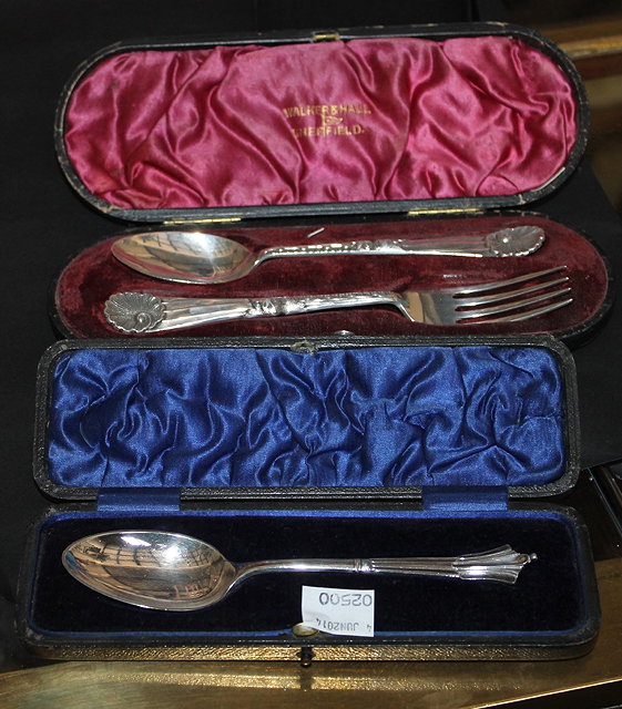 Appraisal: A CASED SILVER CHRISTENING SET comprising a fork and spoon