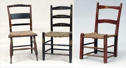 Appraisal: Three American Painted Side Chairs with Rush or Splint Seats