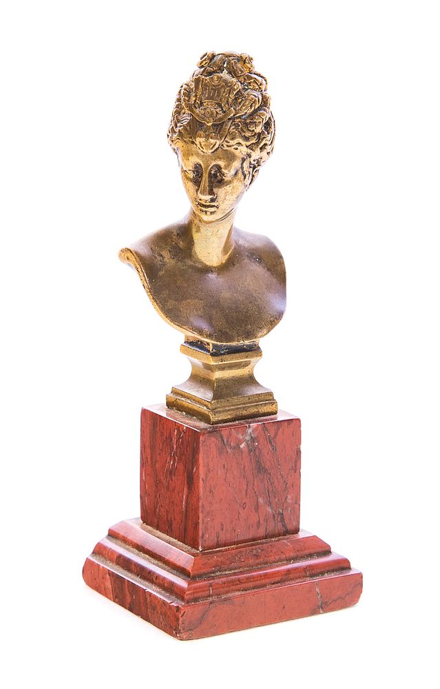 Appraisal: Bronze Bust of Woman on Pink Marble Pedestal Bronze Bust