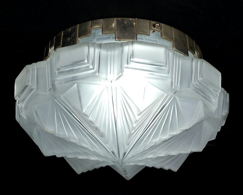 Appraisal: 'S FRENCH DECO SATIN GLASS CEILING FIXTURE SHADE Metal ring