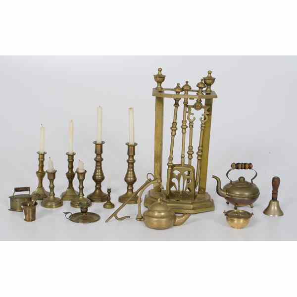 Appraisal: Child's Brass Fireplace Tools Plus A child's brass fireplace tools