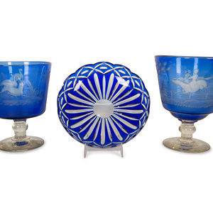 Appraisal: Two Bohemian Cobalt Blue Glass Footed Compotes and a Dish