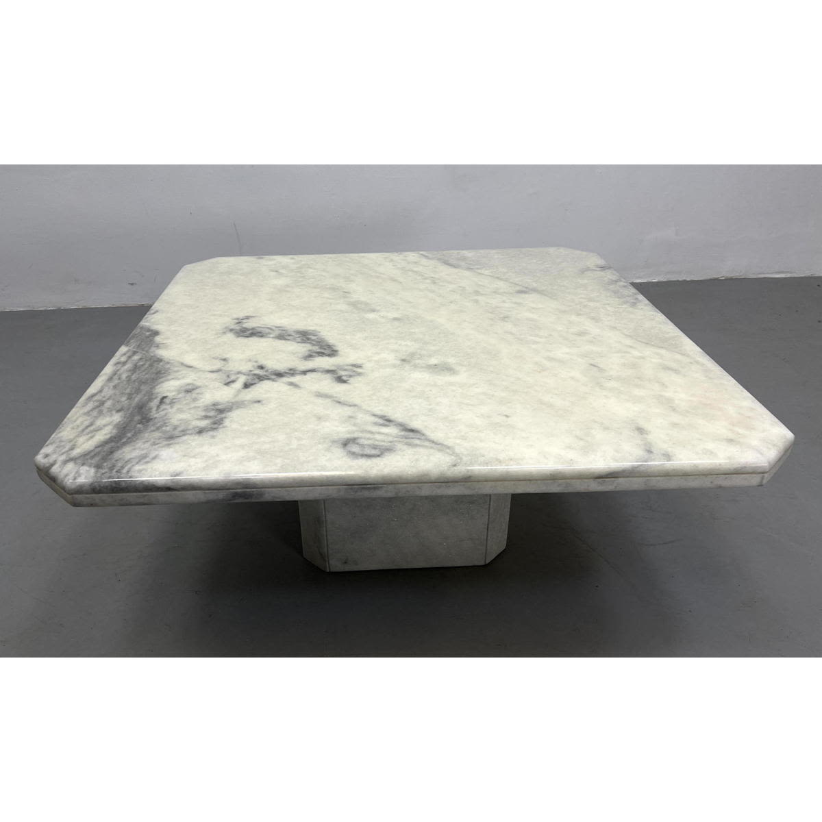 Appraisal: Square Marble Top Pedestal Base Coffee Table Notched corner top