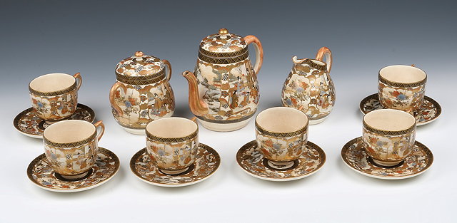 Appraisal: A JAPANESE SATSUMA TEA SET each piece decorated with figures