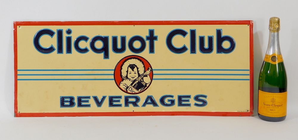 Appraisal: Cliquot Club Embossed Tin Advertising Soda Sign United States th