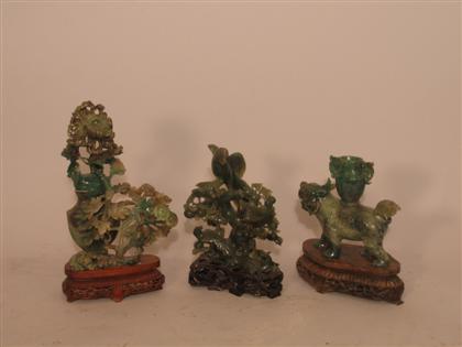 Appraisal: Group of seven carved jade figural groups and urns th