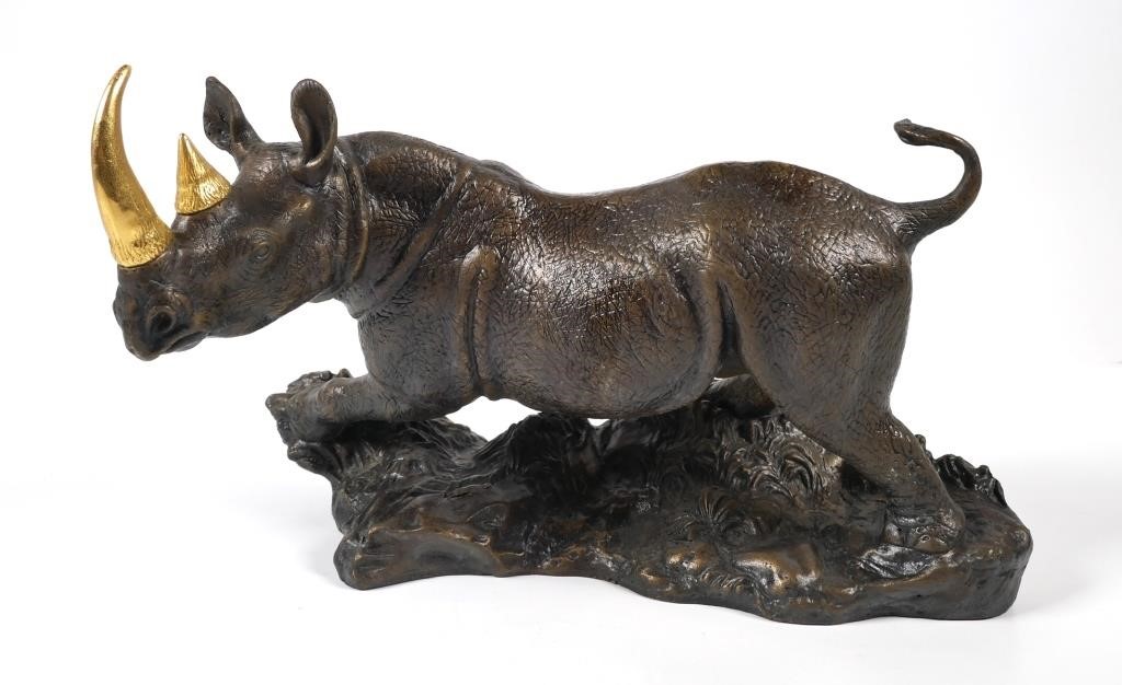 Appraisal: Franklin Mint bronze rhino sculpture titled Thunder on the Plains