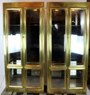 Appraisal: Pair of Mastercraft brass vitrines or display cabinets A pair