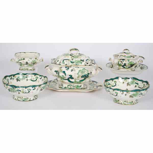 Appraisal: Mason's Ironstone Mandalay Chartreuse Service China British A five-piece Mason's