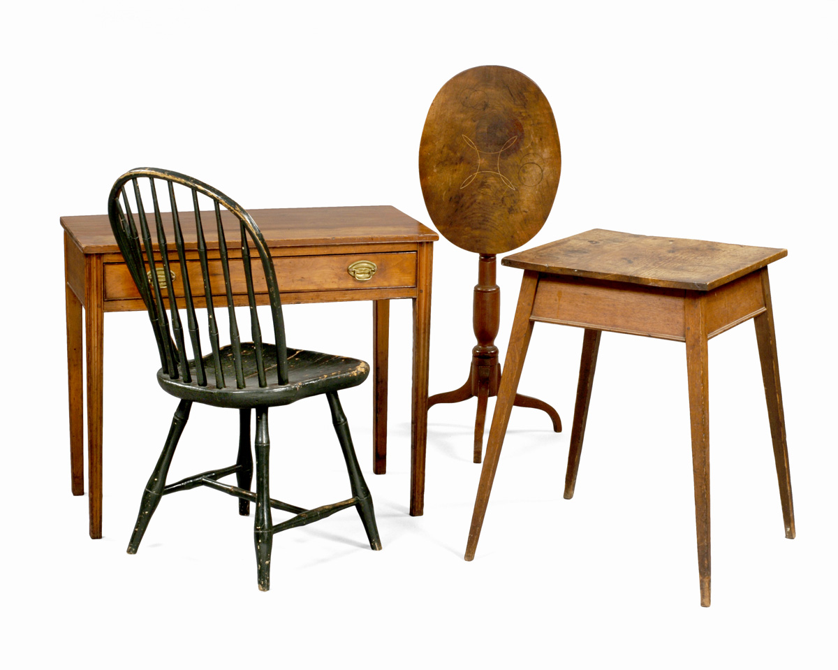 Appraisal: THREE NEW ENGLAND BOWBACK WINDSOR SIDE CHAIRS AND AN EARLY