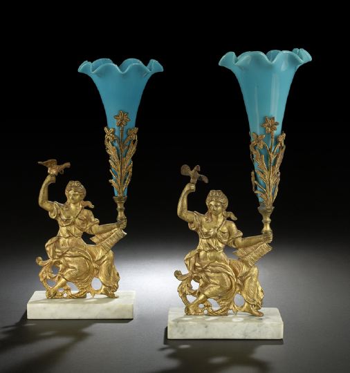 Appraisal: Pair of American Muse Girandole Garniture Vases third quarter th