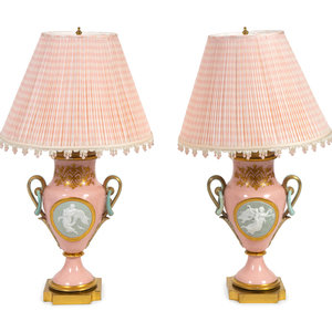 Appraisal: A Pair of Continental Porcelain Vases Mounted as Lamps TH